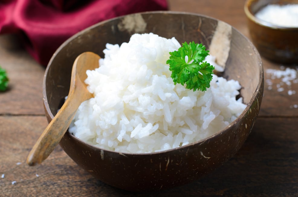 Coconut Rice, Cooked Rice Served in Coconut Shell